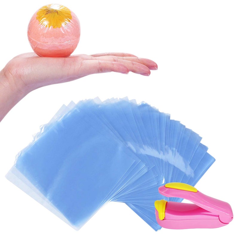 DecorRom Shrink Wrap Bags 200 pcs - 6 x 6 Inch - Bonus Mini Heat Sealer - Bags for Bath Bombs  Handmade Soaps and DIY Crafts - Image 1
